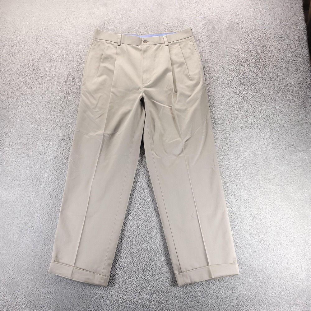 Brooks Brothers Pants Mens 33x30 Beige Advantage Chino Elliot Pleated Trousers